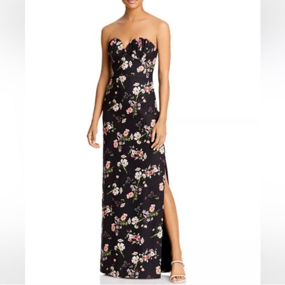 AIDAN MATTOX FLORAL STRAPLESS COLUMN GOWN 0‎